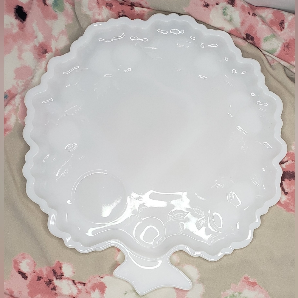 Vtg Hazel-Atlas Tree of Life Milk Glass Snack Plate
